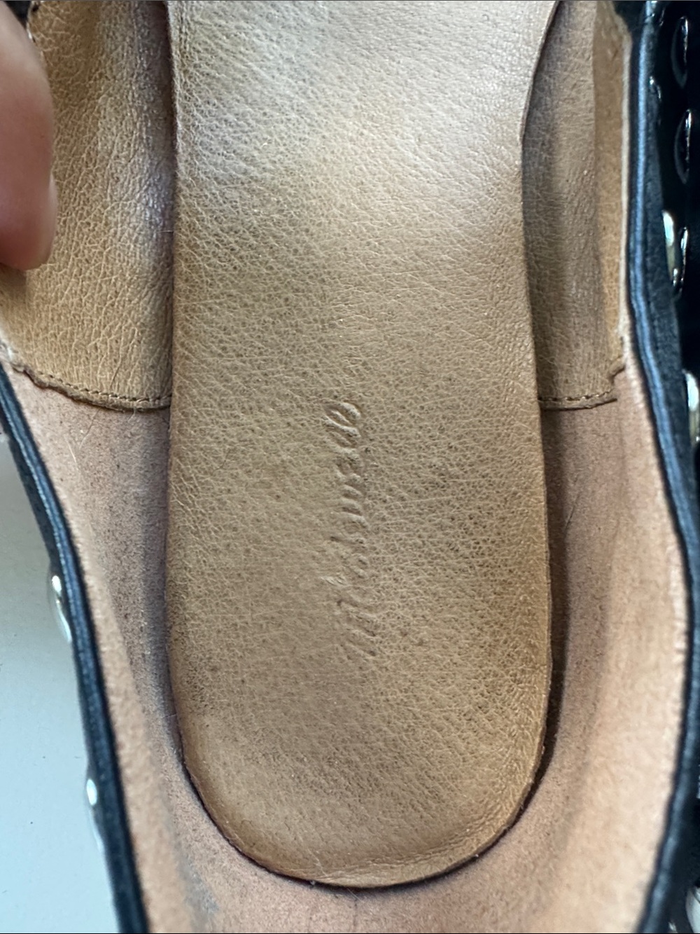 Madewell Black Leather Mary Jane Flats with Silver Studs - Picture 4 of 7